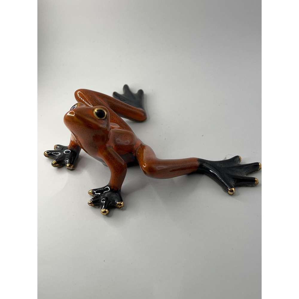 Golden Pond Collection Ceramic Frog Figurine Orange Black Gold Accents Uruguay